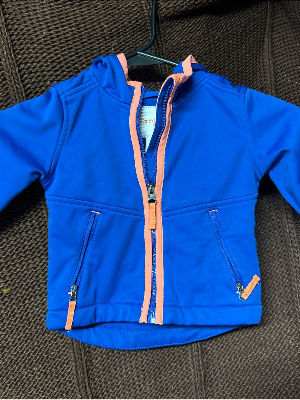Cat & Jack Bright Blue Hooded Jacket with Peach Trim